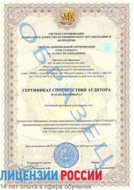 Образец сертификата соответствия аудитора №ST.RU.EXP.00006191-3 Урень Сертификат ISO 50001